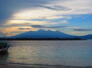 The mainland, with Mt. Rinjani, viewed from the harbour in Gili Trawangan
