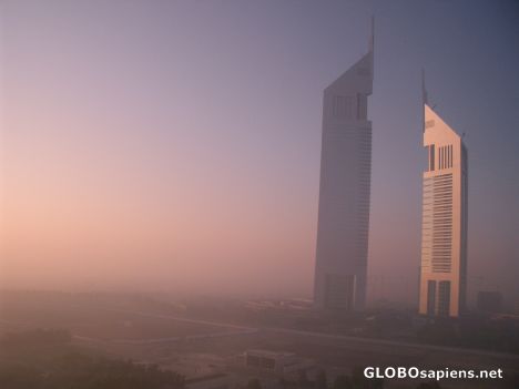Postcard Emirates Towers at sunrise