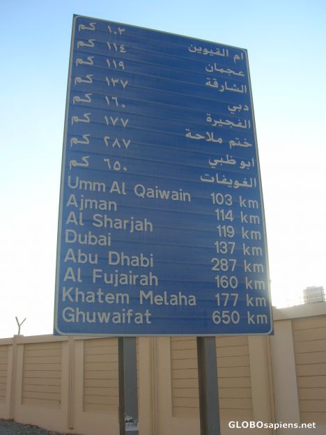 Postcard Distances to several UAE cities