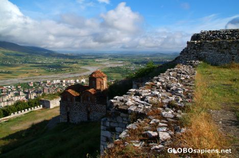 Postcard Berat (AL) - citadel walls and a church