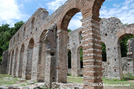 Postcard Massive walls of basilica in Butrint