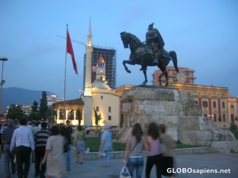 Postcard Hero Skanderbeg in the evening