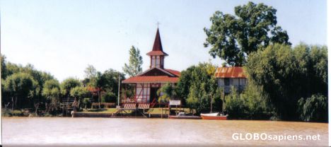 Postcard Wood Chapel over Parana Mini river