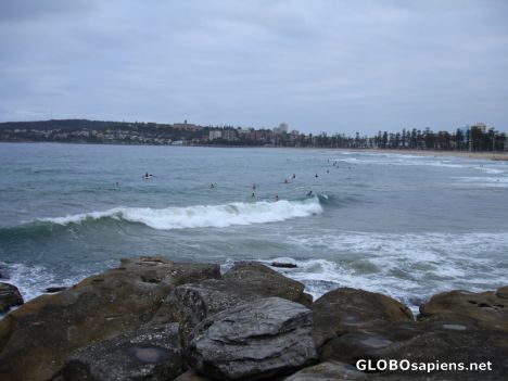 Postcard Surfers and swimmers in Manly