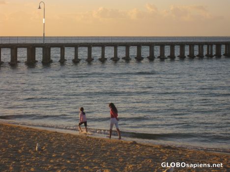 Postcard Girls strolling on Rosebud Beach