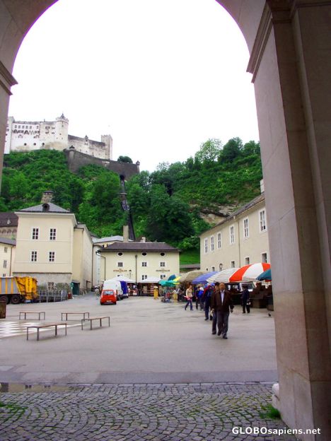 Postcard Kapitelplatz with Hohensalzburg Fortress above