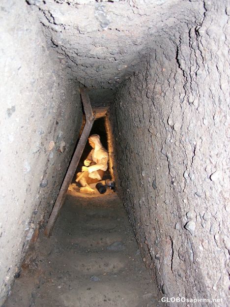 Postcard Wax figure showing narrow Salt mining tunnels