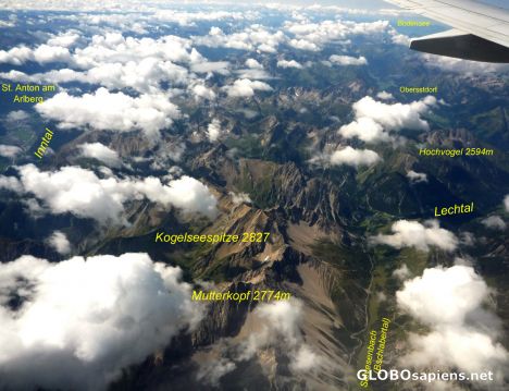 Postcard Lechtaler Alpen Aerial (with labels)