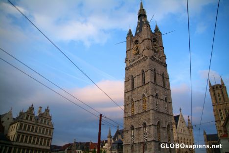 Postcard Ghent (BE) - chruch tower & tram lines