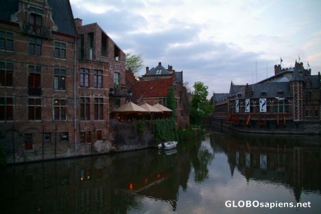 Postcard Ghent (BE) - brick houses at the canal