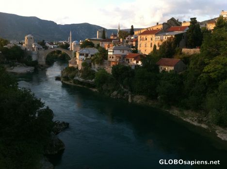 Postcard Mostar (BA) - view of the old town at sunset