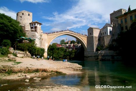 Postcard Mostar (BA) - the southern side of the Old Bridge