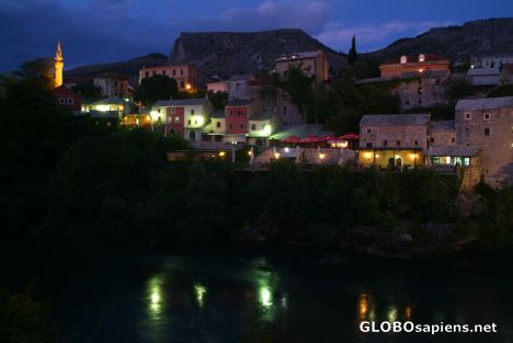 Postcard Mostar (BA) - eastern side of old town at night