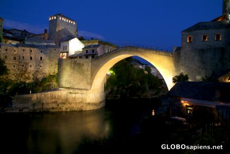Postcard Mostar (BA) - the Old Bridge at night