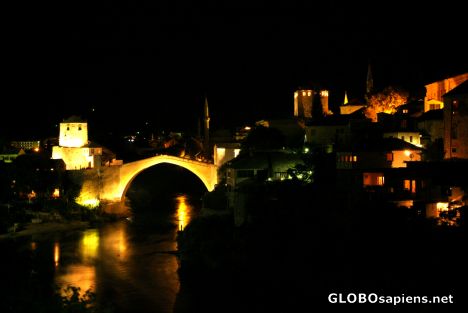 Postcard Mostar (BA) - night time view of Mostar