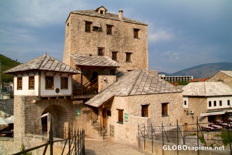 Postcard Mostar (BA) - the western tower of the bridge