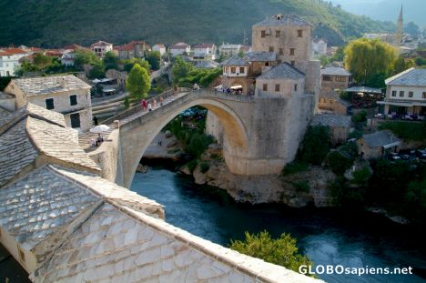 Postcard Mostar (BA) - the Old Bridge at sunset