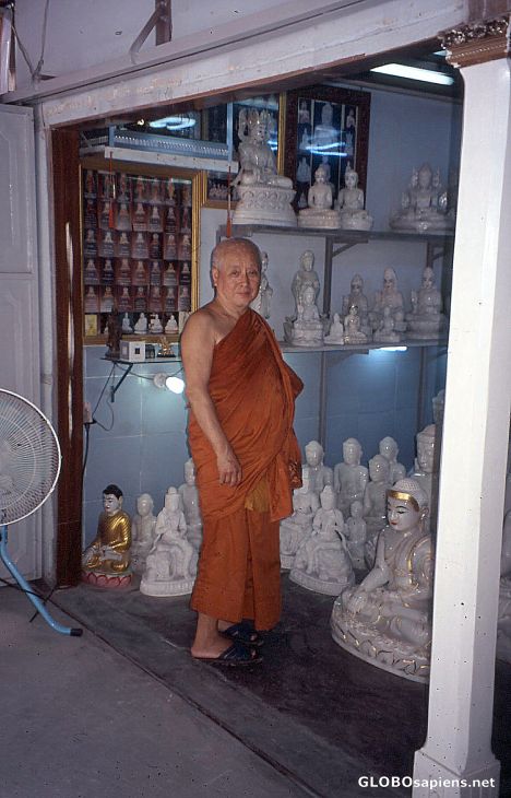 Postcard Bagan, Marble Home Industry, Monk