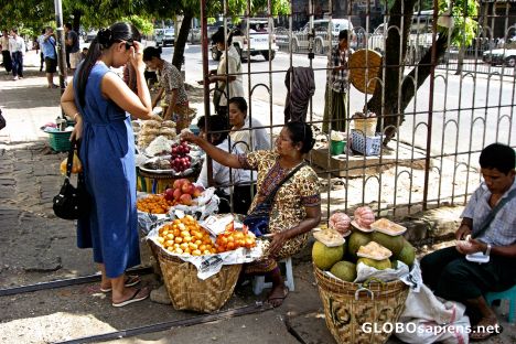 Postcard Street Vendor Near FMI Center, Rangoon