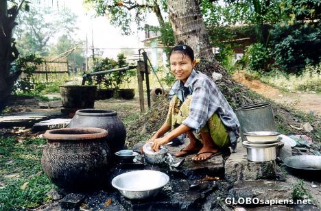 Postcard Village Girl Outside Bago