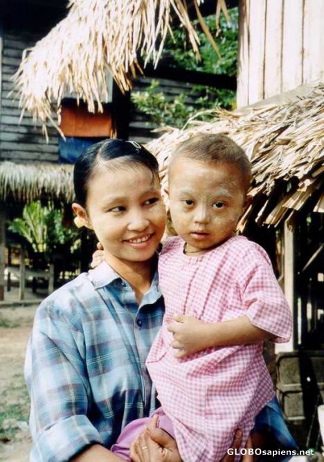 Postcard Village woman and child