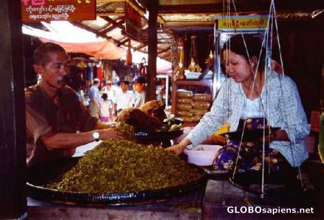 Postcard Tea Leaf Vendor, Pagan Market