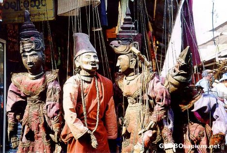 Postcard Burmese Marionettes (Youht-thei), Pagan Market