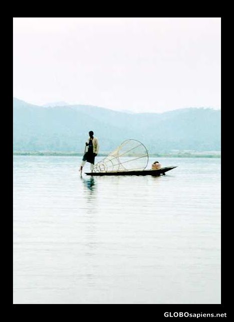 Postcard Leg-rowing fisherman on Inle Lake
