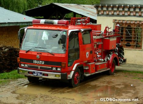 Postcard Bhutanese fire engine