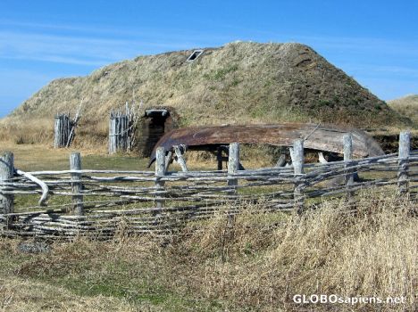 Postcard L´Anse aux Meadows - Replica of vikings sod hut