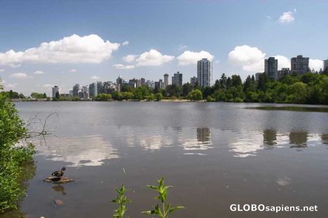 Postcard Downtown Vancouver across the Lost Lagoon