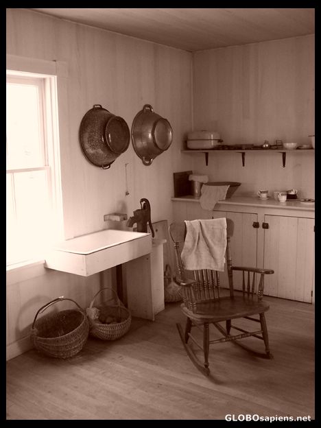 Postcard Typical Acadian Kitchen beginning 1900.