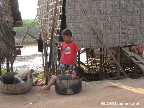 Postcard Tonle Sap Lake - Poor Children Playing