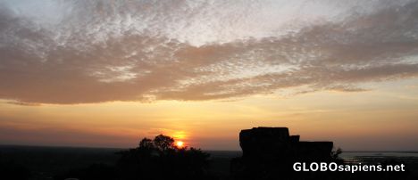 Postcard sunset above Angkor temples