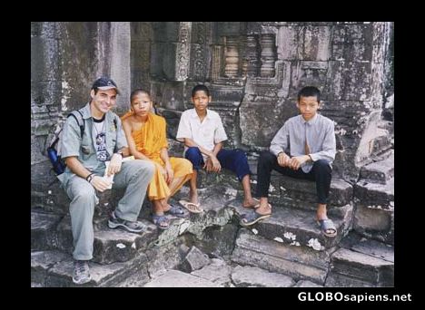 Postcard Me and the monk at Angkor Thom.