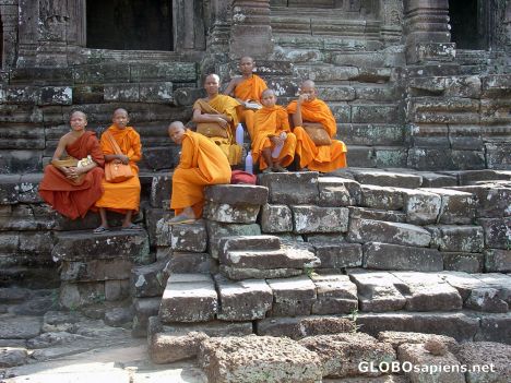 Postcard Monks at Bayon, Siem Reap