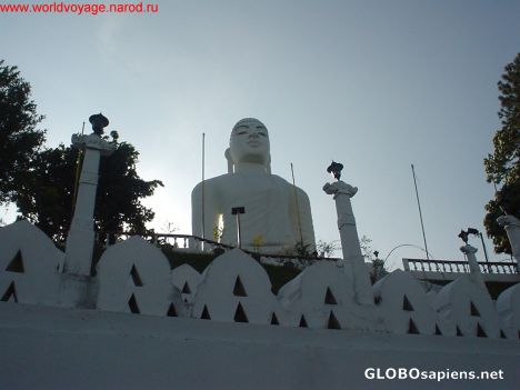 Postcard white buddha watching over kandy