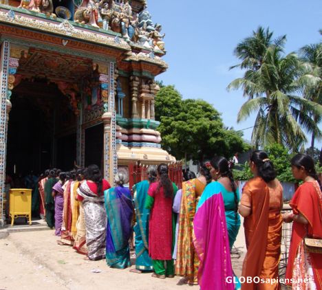 Postcard Queuing for the Hindu Temple, Trincomalee Queing