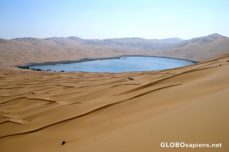 Postcard Nuoertu, the biggest lake in the Badain Jaran