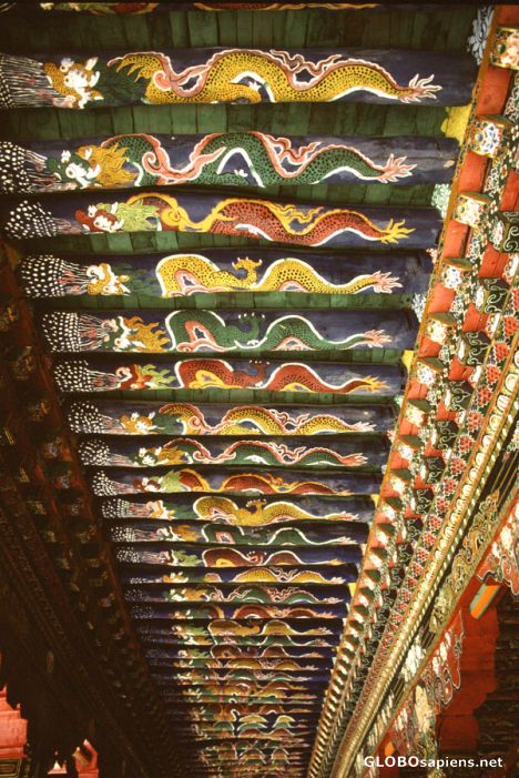 Postcard Lhasa - Ceiling in Nechung monastery