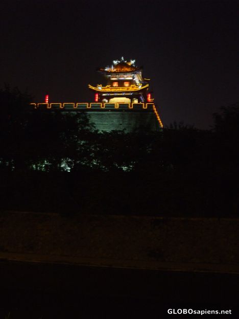 Postcard City Wall Tower at night