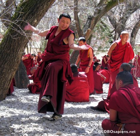 Postcard religious debate at Sera Monastery