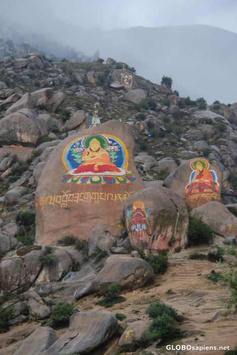 Postcard Drepung Monastery- rock paintings