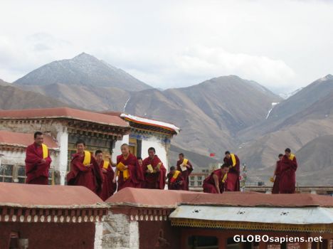 Postcard the monks at johkang temple,lhasa  ,tibet
