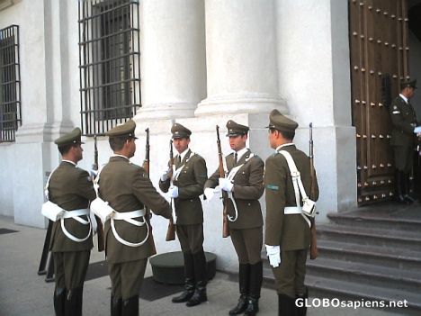 Postcard change of  guard at La  Moneda