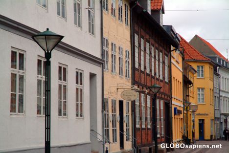 Postcard Odense - modern lantern in old town