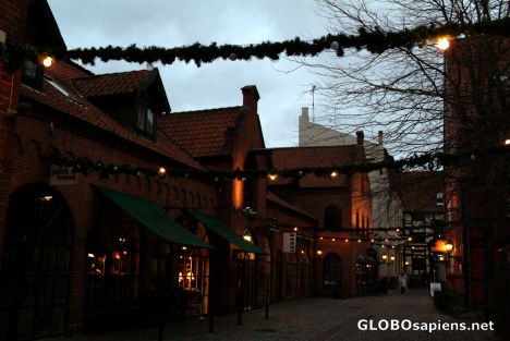 Postcard Odense - shops in the evening