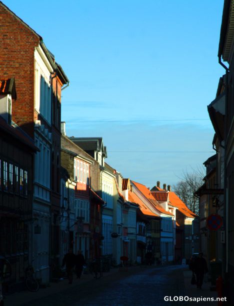 Postcard Odense - old street in the morning