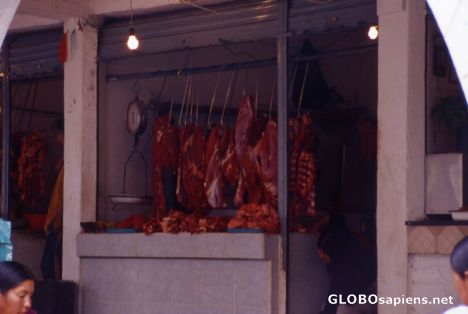Postcard Butcher at Otavalo market