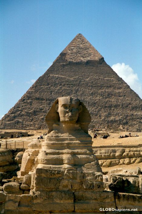 Postcard Giza - the Sphinx and the pyramid of Khafre